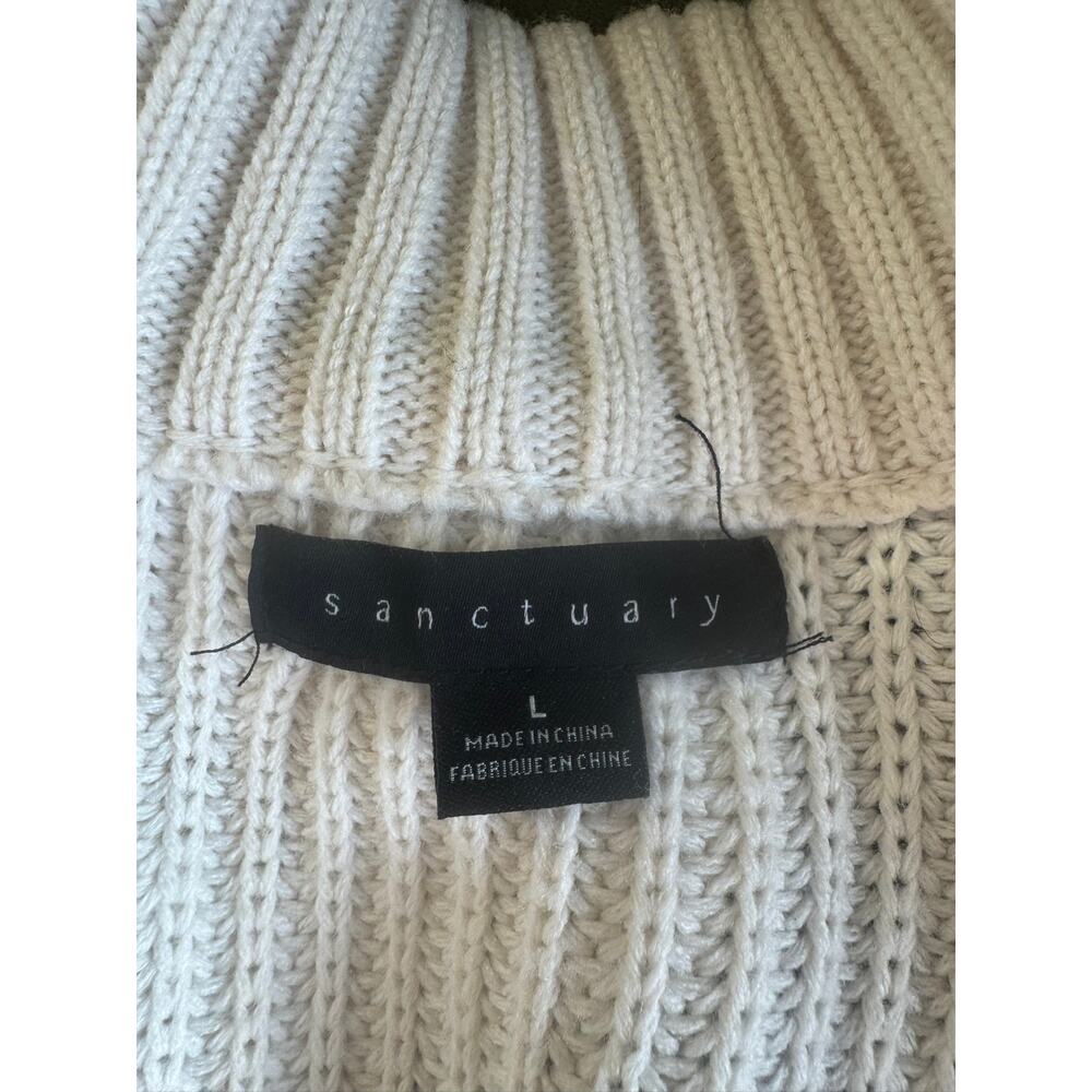 Sanctuary Chunky Knit Half Zip Sweater Cream Black Striped Size L - Picture 3 of 11